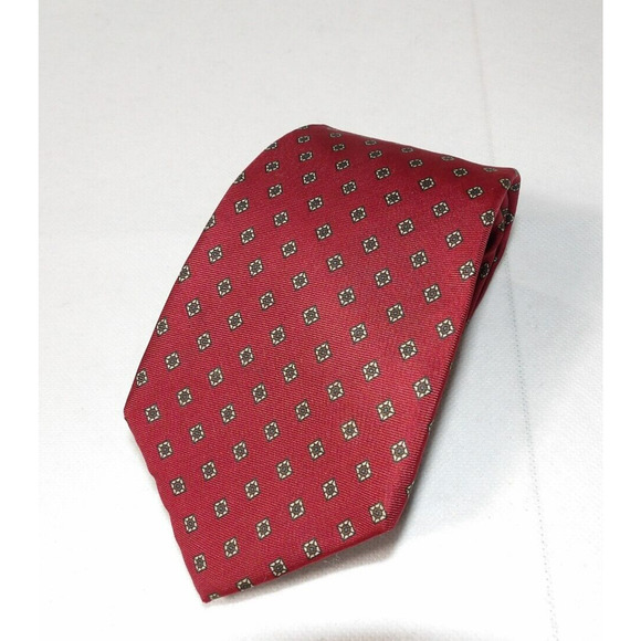 Vintage Harridge Row Mens Silk Neck Tie Red Diamond All Over Print Classic - Picture 1 of 7